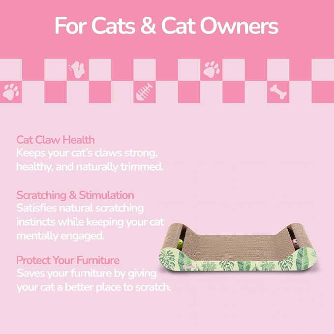 Rini 23.75" Modern Cardboard Cat Scratcher Lounge Bed with Built-in Bell Toys and Catnip, Ergonomic Curved Sofa Design, Mint/Green CSR1003E