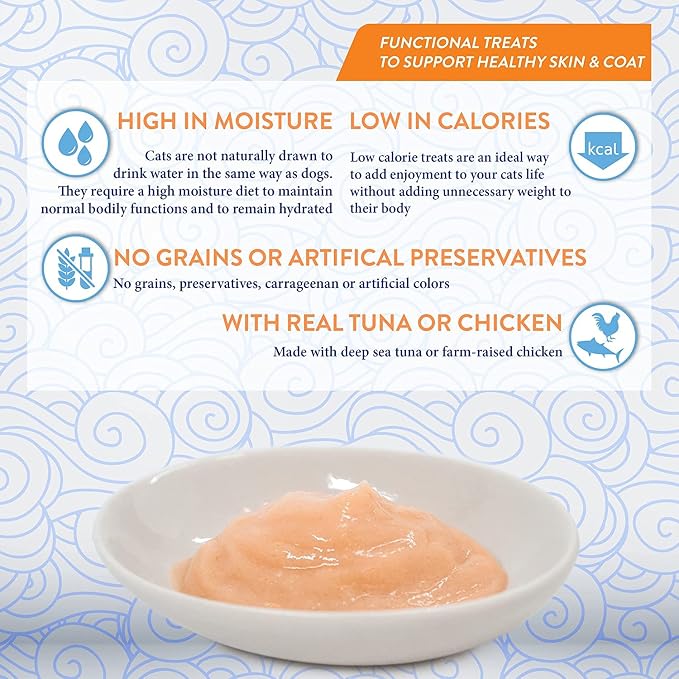 INABA Churu for Skin and Coat Lickable Purée Natural Cat Treats with Omega Oils, Taurine and Green Tea, 0.5 Ounces Each - Tuna Recipe (48 Tubes)