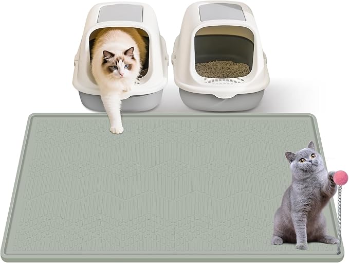 Cat Litter Mat, 38"X25" Large Litter Box Mat, Waterproof and Easy to Clean Silicone Cat Mat for Litter Box, Mat Litter Trapping Mat for Scatter Control, Keep the Floor Clean (Light Green)