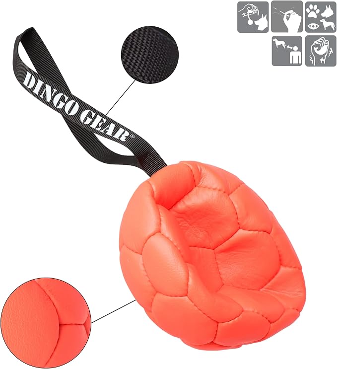 DINGO GEAR WWW.DINGOGEAR.COM 1977 Set Faux Leather Ball with Pump for Dog Training, as Reward for Fetch tug of war, for Strong Dog, Handmade, 7in Orange Z30033