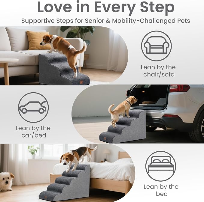 GoGoBunny Ramp Dog Stairs for Couch Sofa and Chair 11.8" H, 2-Step Pet Steps for Small Dogs and Cats, Non-Slip Waterproof Fabric Cover, Stable and Balanced Indoor Step, Pets Friendly, Grey
