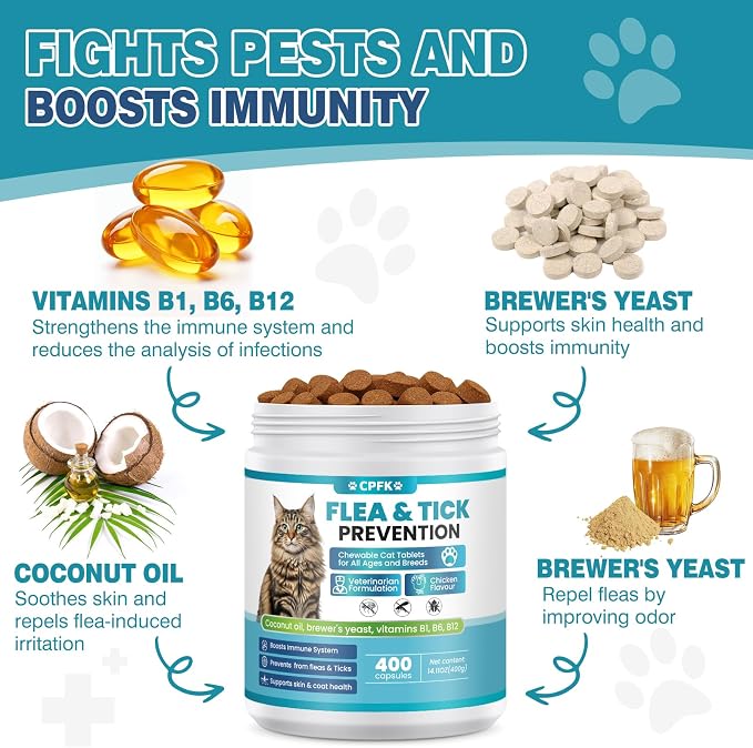 Chewable Flea Treatment for Cats Flea and Tick Prevention for Cats Chewables Fleas Chewables for Cat of All Breeds and Ages 400 Chewable Tablets