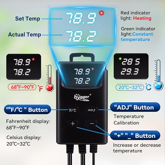 hygger Aquarium Heater,Submersible Fish Tank Heater with External Digital Display, Including Overheat & Leakage Protection and Temperature Sensor for Freshwater and Saltwater (200W for 26gal~40gal)
