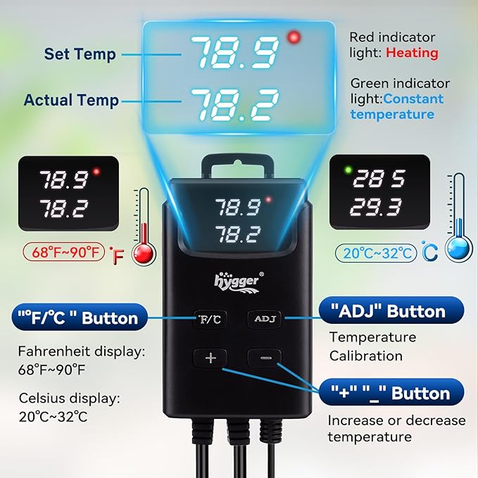 hygger Aquarium Heater,Submersible Fish Tank Heater with External Digital Display, Including Overheat & Leakage Protection and Temperature Sensor for Freshwater and Saltwater (300W for 40gal~60gal)