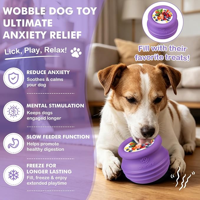 Treat Dispensing Dog Toy, Long-Lasting Interactive Puzzle Toys for Dogs, Stuffable Dog Enrichment Frozen Lick Treat Toy for Boredom, BPA Free Silicone Fetch Catch Chew Toy (Purple,M)