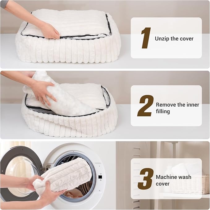 Avont Supportive Dog Bed for Medium Dogs, Plush Foam Fill, Cream | Removable Machine Washable Cover, Low 5.12" Entry for Pups & Seniors, 7:3 Foam-PP, Non-slip Bottom, Hidden Chew-proof Zippers