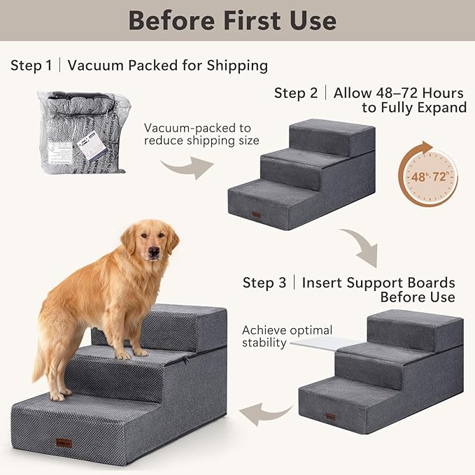 AODISMAN Dog Stairs for Large Dogs 18" H, Extra Wide Dog Steps for High Beds & Couches, 20" Wide Deep Steps, Non-Slip Dogs Ramp, 3-Step Pet Stairs, Grey