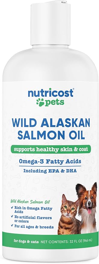 Nutricost Pets Wild Alaskan Salmon Oil for Dogs and Cats, 32 fl oz, Supports Healthy Skin & Coat, Omega-3 Fatty Acids Including EPA & DHA