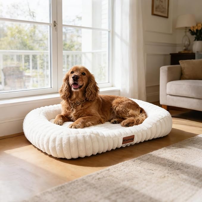 Orthopedic Dog Bed, Washable Large Dog Couch for Senior Dogs | 35L x 27W x 5.5H, Egg-Crate Foam, Low Front Entry Design, Removable Cover, Non-Slip Bottom, Dog Beds Large Sized Dog, Cream