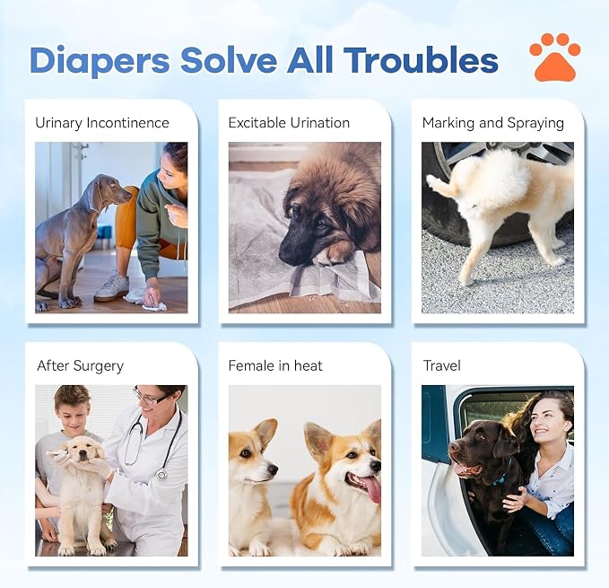 Disposable Dog Diapers Count Absorbent Soft Puppy Doggie Diapers for Female Dogs with Stretchy Waist Puppy Diaper in Heat Period Excitable Urination (M 30PCS)