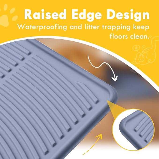 Extra Large Cat Litter Mat 47"X35", Waterproof Silicone Mat for Litter Box Areas, Multi-Functional Floor Mat for Food and Water(Grey)