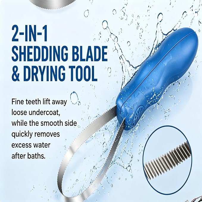 Dual Sided Shedding Blade for Dogs Cats Brush Horse, 2-in-1 Stainless Steel Deshedding Tool for Heavy Shedding, Pet Grooming Brush Removes Loose Hair Undercoat with Ergonomic Grip (4a)