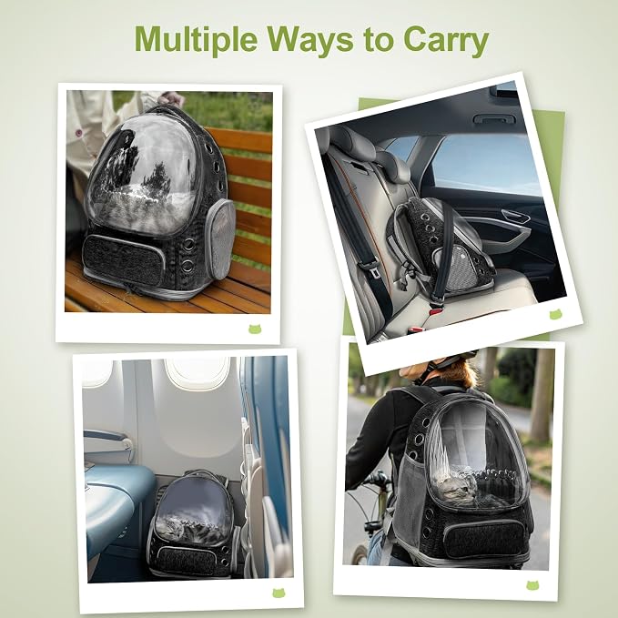 Cawypety Expandable Cat Backpack,Cat Bubble Backpack Carrier for Carrying Cats, Pets and Small Dogs,Airline-Approved,Designed for Travel, Hiking, Walking,Car （Black