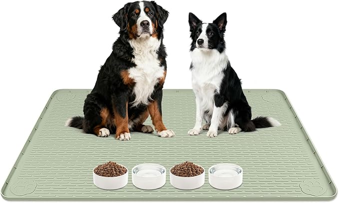 Dog Food Mat, 40" x 28" Large Silicone Mat Dog Feeding Mat with Raised Edge Non-Slip Pet Feeding Mat for Food and Water Bowl, Easy to Clean, Floor Protection (Green)
