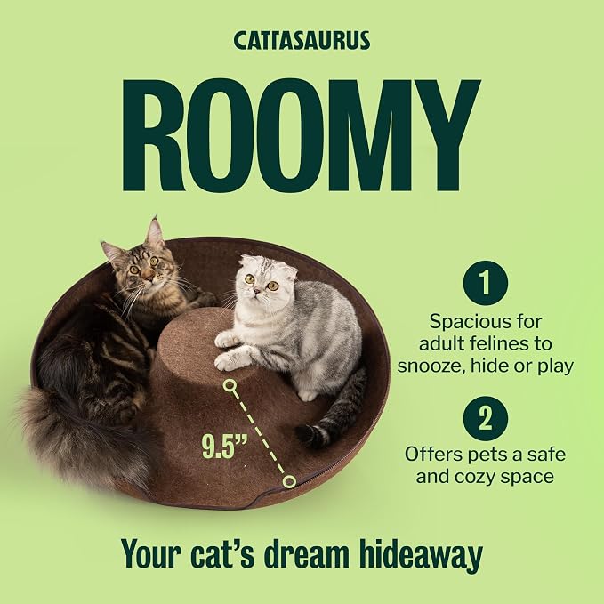 Cattasaurus Peekaboo Cat Cave Donut for Multiple & Large Cats up to 30-45 lbs, 3-in-1 Self Warming Cat Bed, Tunnel & Scratcher for Indoor Cats, Washable & Detachable Small Dog Bed (Brown, Jumbo)