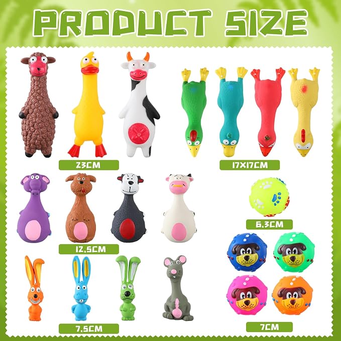 Shappy 20 Pcs Squeaky Dog Toys, Latex Rubber Dog Toys Bulk Soft Squeak Chew Balls Assorted Animals Puppy Fetch Interactive Play for Medium Large Pets(Novel)