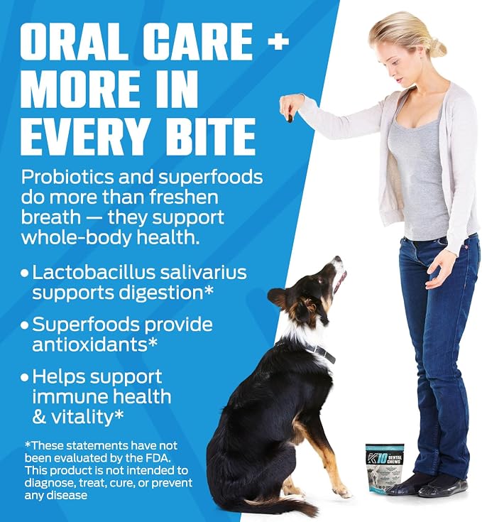 K10 Dental Chews (10 Count) – Low-Calorie Dog Chew with Human-Grade Ingredients – Dog Chews that Support Fresh Breath, Oral Hygiene, Digestion & Vitality – Vet-Preferred Dental Treats for Dogs