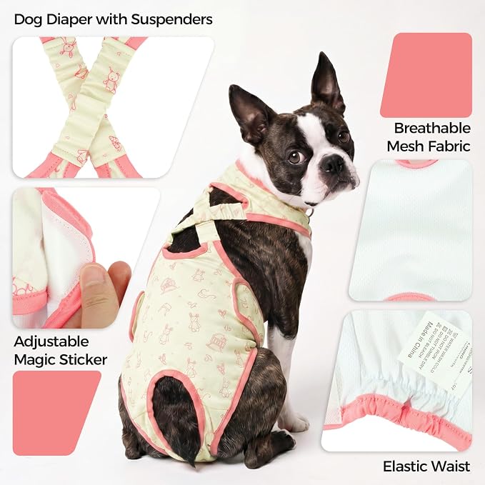 Lelepet Dog Diapers Female,Washable Reusable Dog in Heat Diaper,Leakproof Doggie Diapers for Female Dogs with Suspenders,Adjustable & Absorbent Pet Sanitary Pants for Period,Incontinence & Training