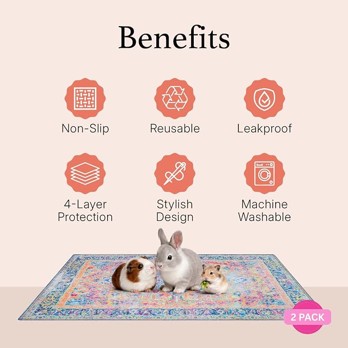Lovewag Pets Reusable 2-Pack Small Animal Pet Bedding Mats - 28" x 41" Inch Hamster Bedding - Machine Washable Guinea Pig Cage Liners-Waterproof Pee Pad for Guinea Pigs,Rabbits & Ferrets (Sage Forest)