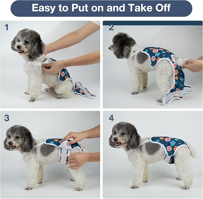 MICOOYO Dog Diaper Onesie Sanitary Pantie with Adjustable Suspender Washable Dog Period Panties Doggie Diapers Pet Underwear Female Dogs Diapers for Heat (Floral, XS/S)