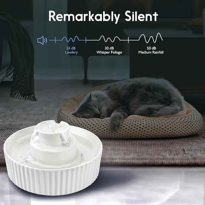 Lawfery Ceramic Cat Water Fountain, 2.1L/71oz Cat Fountain with 3 Carbon Filters and 2 Quiet Pumps, Cupcake Pet Water Dispenser for Cats and Dogs (White)