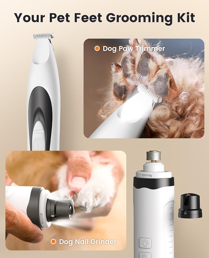 oneisall Dog Clipper Low Noise Dog Nail Grinder Paw Trimmer with 2 LED Lights
