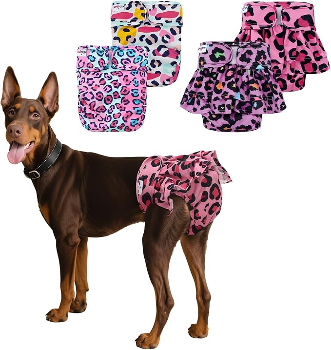 Female Dog Diapers Reusable No Tail Hole Period Panties Washable Diapers Female for Docked-Tail Frenchie French Bulldog Boston Terrier Without Tail (2 Pack Regular+2 Pack Skirts) U-WWDQB03XL