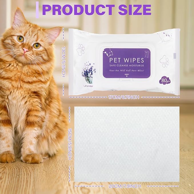 Treela 10 Packs of 800 Dog Wipes Pet Wipes Cat Grooming Supplies for Paws, Butt, Ear, Skin, Body Bath Cleaning Stain Odor Remover, Home or Travel Use(Lavender)