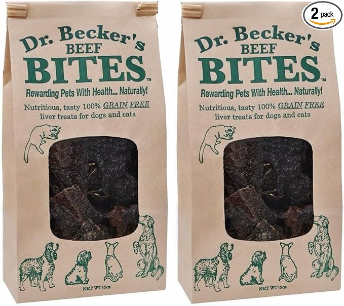 Dr. Becker's Original Beef Big Bag of Bites | 100% Pure Meat Protein | Grain Free Liver Training Treats for Dogs & Cats, 16 oz (Pack of 2)