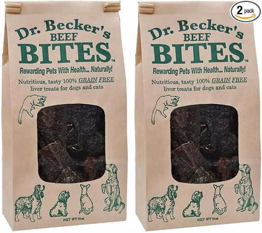 Dr. Becker's Original Beef Big Bag of Bites | 100% Pure Meat Protein | Grain Free Liver Training Treats for Dogs & Cats, 16 oz (Pack of 2)
