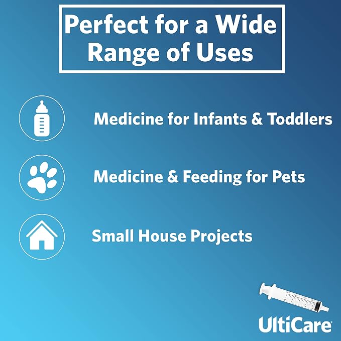 UltiCare 5mL (1 TSP) Oral Tip Syringe – Uses Include Oral Administration of Medicine for Infants, Toddlers and Small Pets, and Small HH Projects. with Cap, Sterile Individually Wrapped, 60 Count