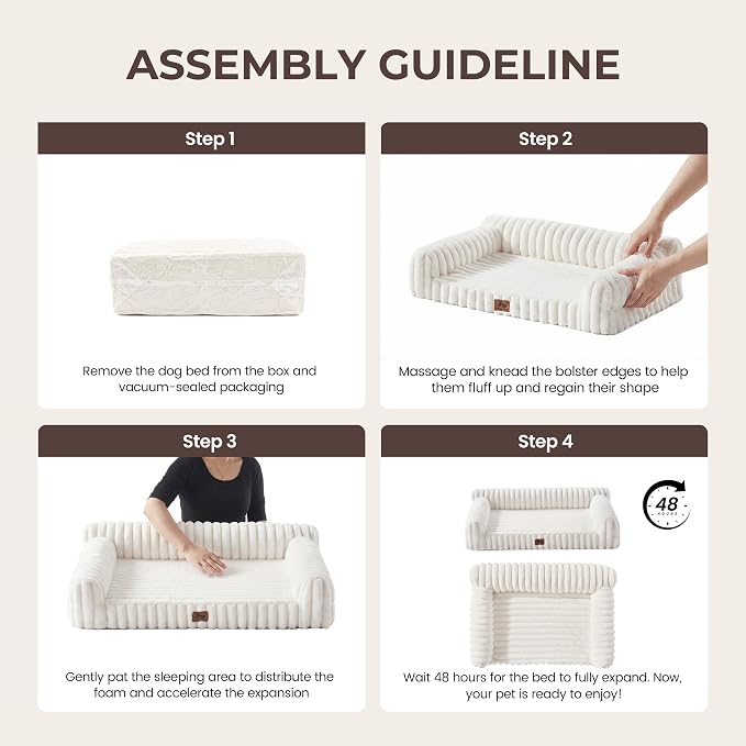 Orthopedic Dog Bed Extra Large Pet Beds with Removable Washable Cover, Couch-Like Sofa Design for S to XXL Dogs Up to 120 lbs, with Soft Short Plush Surface & Foam, 48x35x10.5 Inch, Cream