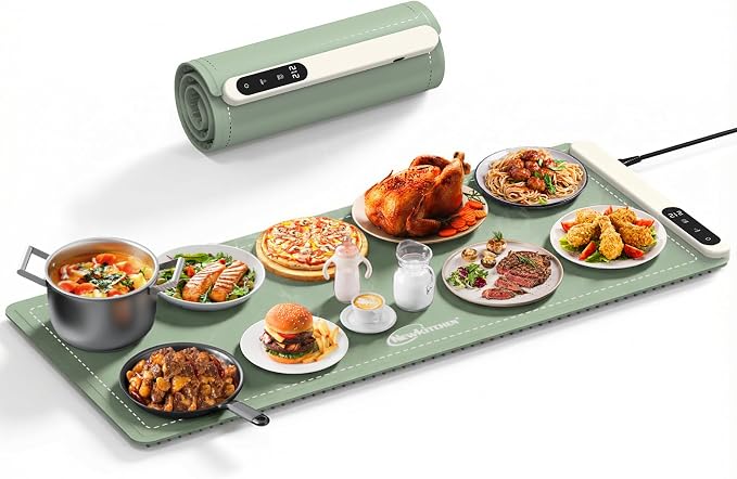 Warming Mat for Food, 36"x16" Food Warming Mat 6 Temperature & 6 Timer Settings Upgrade Graphene Fast Full Surface Heating-Versatile Food Warmer for Gatherings, Parties, Everyday Use-Slate Gray Green