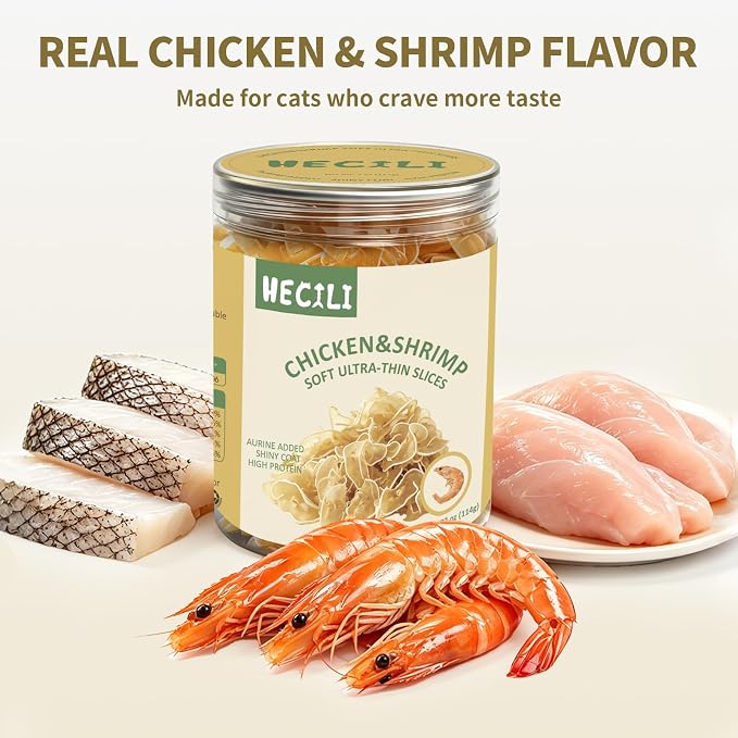 Chicken & Shrimp Soft Cat Treats,Ultra-Thin Slices, Easy-Chew Snacks for Picky Cats, Kittens & Seniors (Chicken & Shrimp)