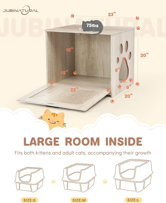 Cat Litter Box Enclosure, Indoor Hidden Cat Litter Box Furniture, Simple Classic Sliding Door Style Cat Litter Box Cabinet for Convenient Entry, Use As Side Table or Nightstand