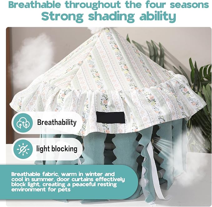 Hamster Hideout Tent with Curtain,Bunny Hideout, Machine Washable Guinea Pig Hide Tent Houses & Habitats, Triangular Hideout Shelter Small Animal Bed,Ferret, Rat, Chinchilla, Squirrel（Round）