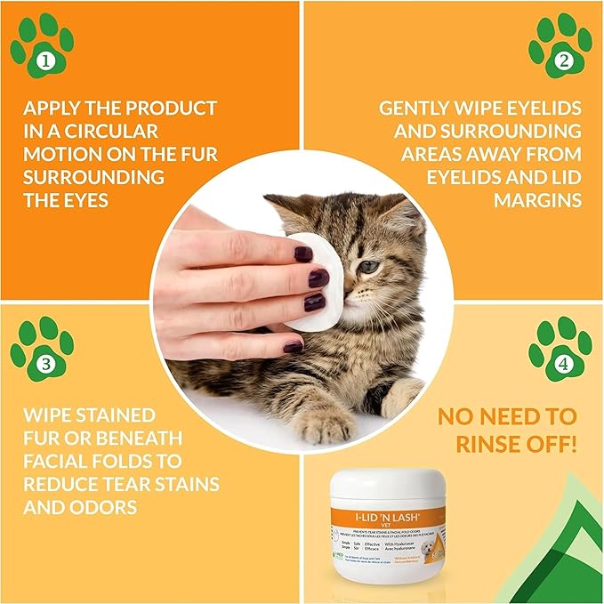 I-LID ’N LASH Vet Dog Eye Wipes - Tear Stain Preventer for Dogs (60 Wipes) | Prevents Puppy Tear Stains with Hyaluronan | Cat Eye Wipes for Discharge - No Antibiotics or Harmful Chemicals