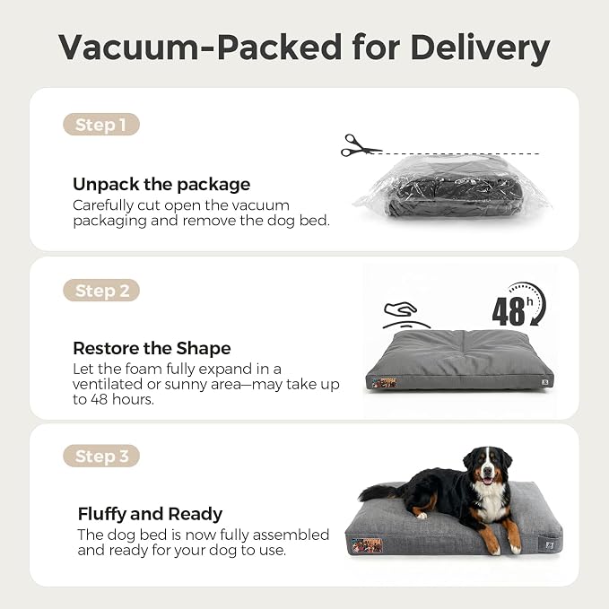 Sytopia 47 Inch Durable Dog Beds for XXL Dogs, Waterproof Pet Crate Pad with Machine Washable Removable Cover, Great for Indoor, Outdoor, Crate, Patio Use, Grey