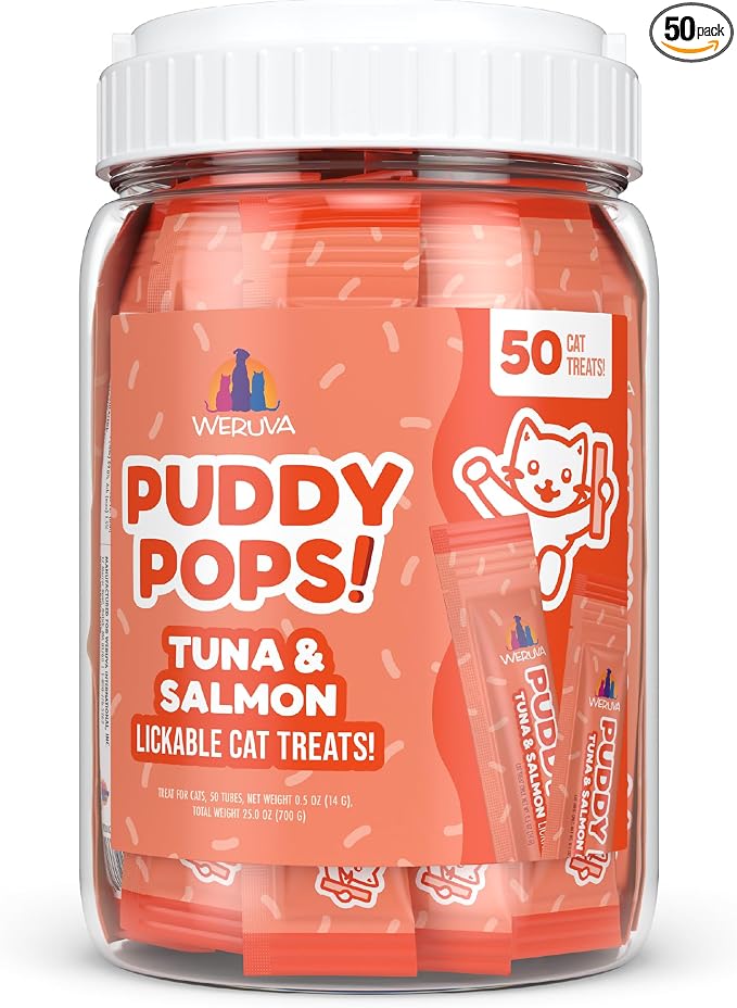 Weruva Puddy Pops, Tuna and Salmon Lickable Cat Treats, 0.5oz Tube, Pack of 50