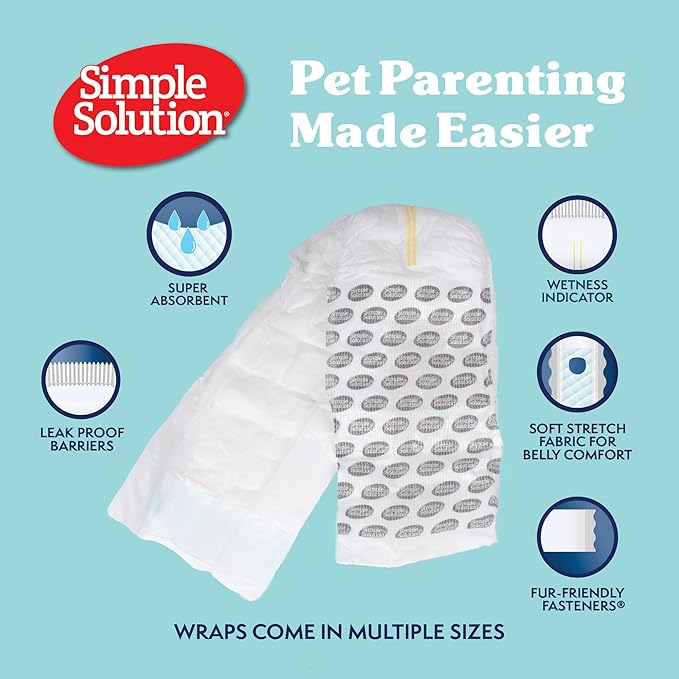 Simple Solution Disposable Dog Diapers, Wraps for Male Dogs, Puppy Diaper, Potty Training, Puppy Essential, Absorbent, Wetness Indicator, For Small Pets, 12 – 19 Inch Waist (S,12 Count)