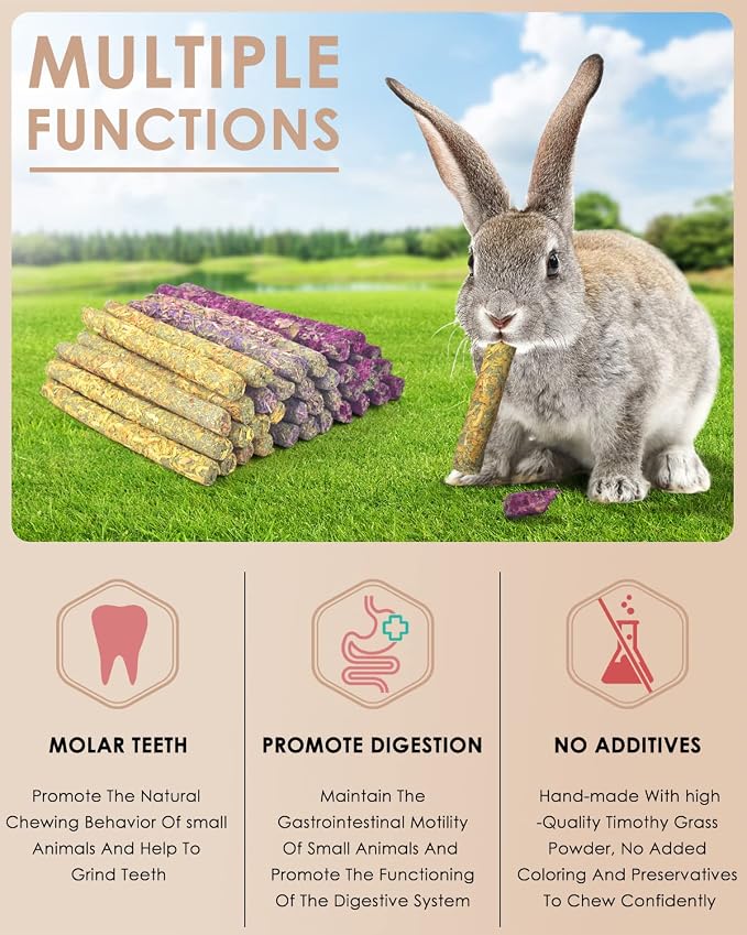 Bissap 36PCS Rabbit Chew Sticks, Mixed Natural Flower Rose Chrysanthemum and Forget-me-not Chew Toys Treats for Rabbit Bunny Chinchilla Guinea Pig Hamster and Other Small Animals Molar Snacks