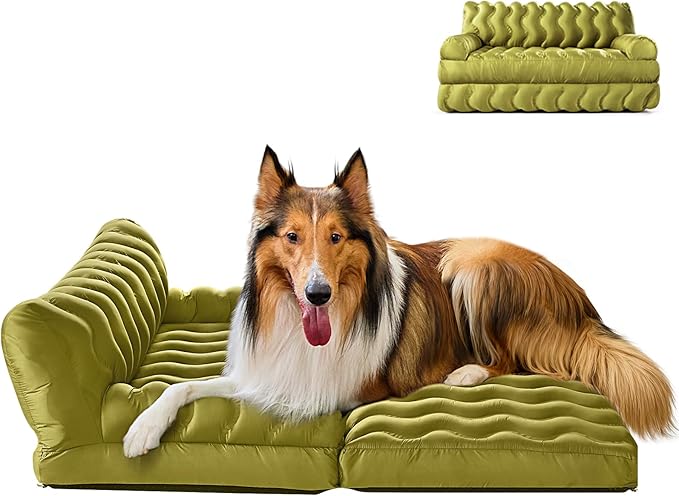 Orthopedic Memory Foam Dog Sofa Bed, Foldable Pet Couch Bed, Cooling Fabri & Removeable Cover, Green,30"x40"x16"