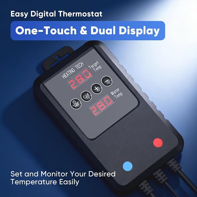 Aquarium Heater 300W for 40–75 Gallon Tanks, Submersible Fish Tank Heater with External Digital Temperature Controller, Fast Heating, Overheat & Dry-Run Protection
