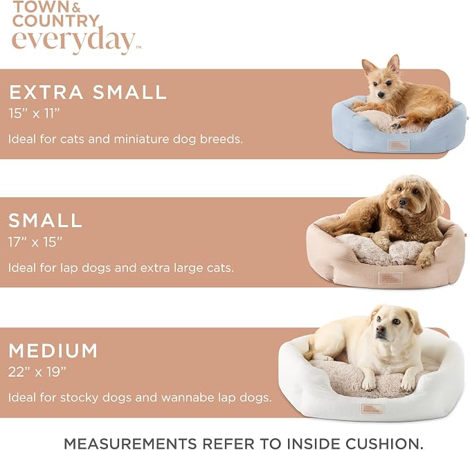 Town & Country Everyday CuddleTown Faux Linen Comfy Cozy Cuddler Pet Bed, Supportive & Calming, Non-Slip Bottom, Machine Washable Cover, Grey, Small 22"x20"x7"