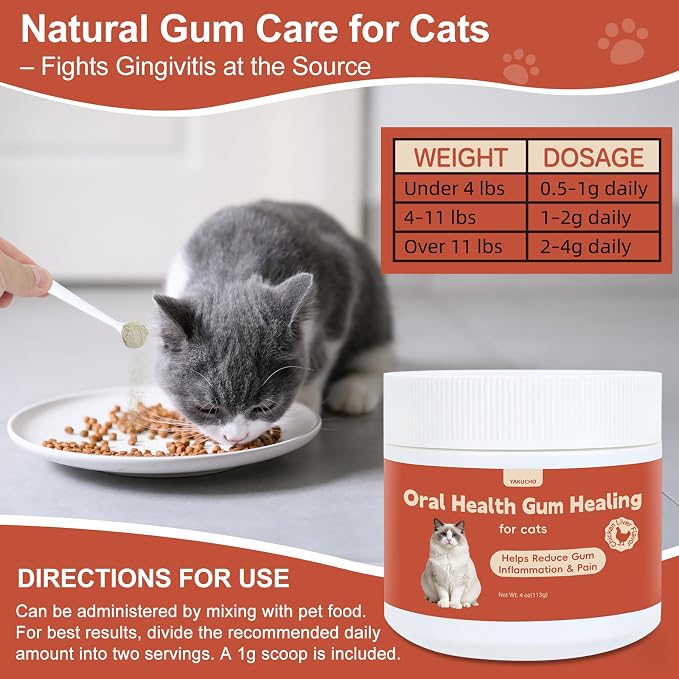 Oral Health for Cats, Cat Gingivitis Treatment, Reduce Gum Inflammation, Redness & Pain, Combats Gum Disease, Natural Plant-Based Active Formula, Cat Oral Care, Gums Health Treatment, 4 oz, 113g