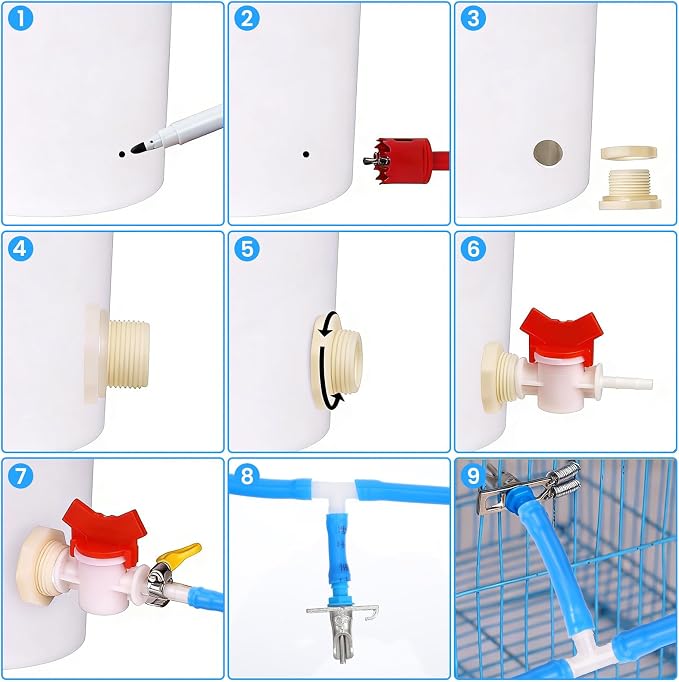 24 Pack Automatic Rabbit Waterer System Kit with 24 Drinking Nipples, 20ft Hose, Valves & Filters for Small Animal Cages - Galvanized Steel & Plastic Construction