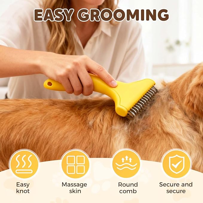 Pet Grooming Brush, 2026 Upgrade Undercoat Rake, Dematting Comb for Dogs and Cats, Removes Tangles Knots and Loose Fur Designed for Thick Coats Long Hair Daily Pet Grooming Use