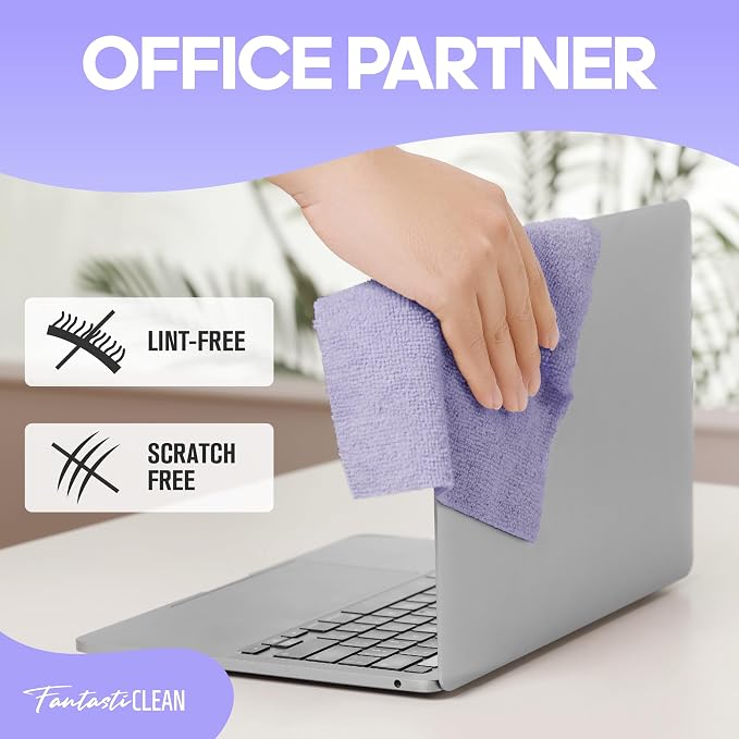 Fantasticlean Microfiber Cleaning Cloth Roll -60 Pack, Tear Away Paperless Towels, 8" x 8", Reusable Washable Rags, for House Kitchen, Pet, Office, Indoor Outdoor, Compact and Portable (Light-Purple)