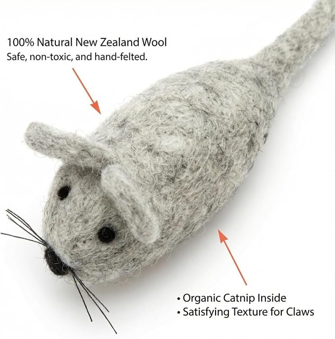 Glaciart One Wool Cat Toy Set with Organic Catnip | Interactive Cat Toys for Play, Exercise & Boredom Relief | Mouse, Lizard & Swabs