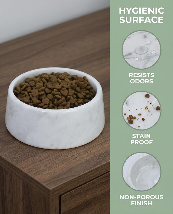 OOBOOB Natural Marble Dog Bowls, Non-Slip Heavy Weight Dog Food Bowl & Dog Water Bowl with Minimalist Design, Premium Marble Texture Pet Bowl for Small to Medium Dogs & Cats